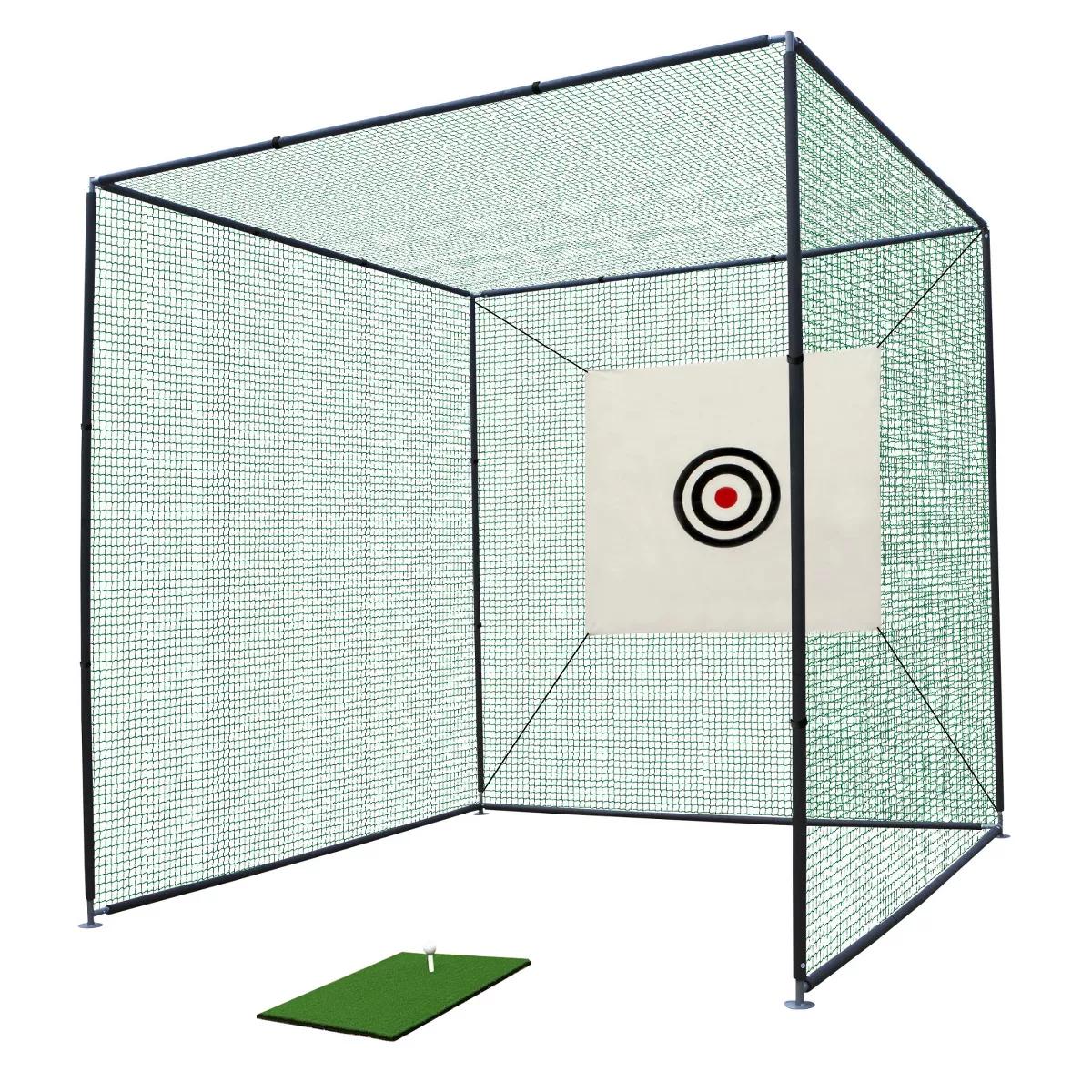 10x10x10 Ft Golf Cage Net with Frame, Freestanding Golf Hitting Cage Net with Netting Enclosure Target Cloth and Swing Practice Mat for Indoor Outdoor