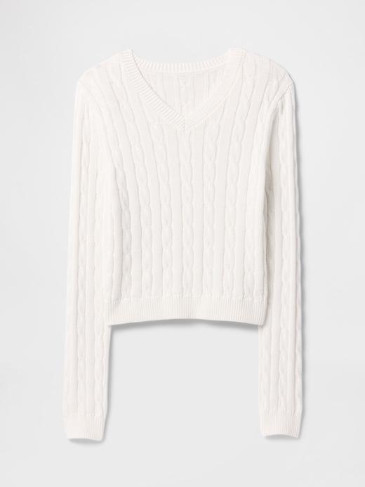 100% Cotton Cable-Knit V-Neck Sweater