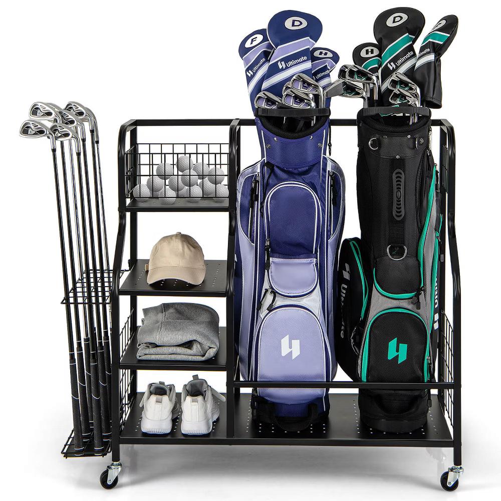 Costway Golf Bag Storage Garage Organizer w/Wheels Extra Storage Rack for Golf Clubs
