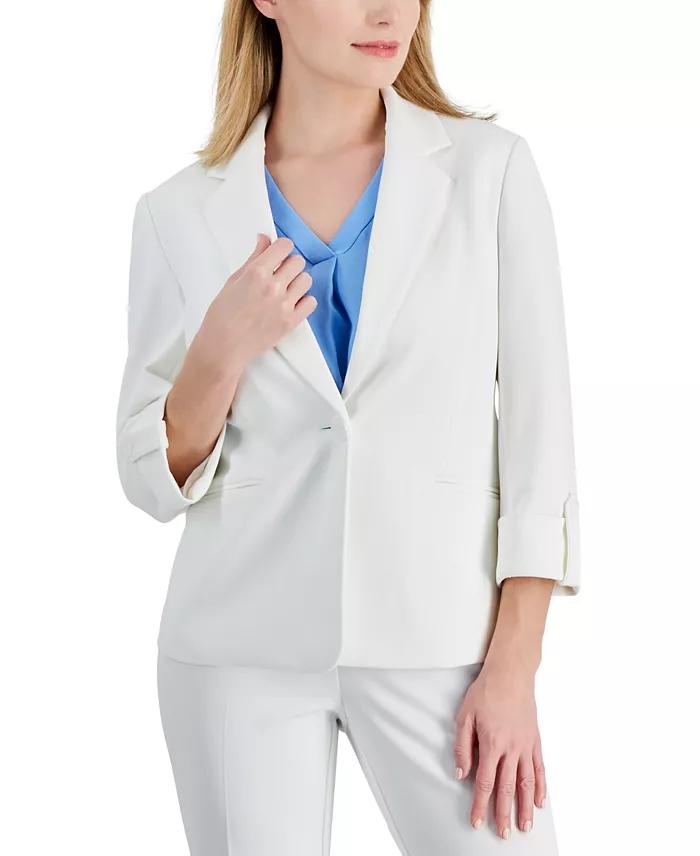 Petite 3/4-Sleeve One-Button Blazer