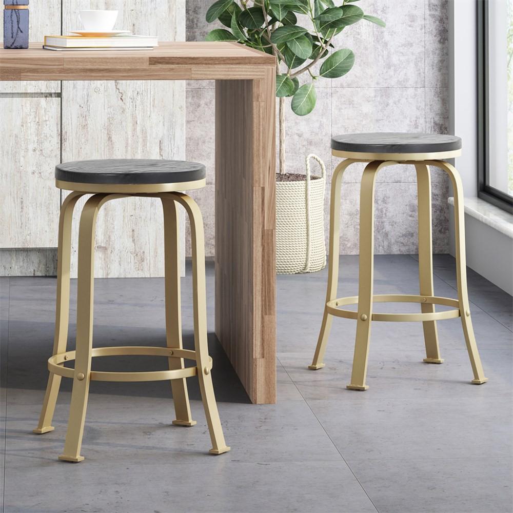 Bar Stool Chairs With Powder-coated Frame, Sleek Wooden Seating Barstools With Swivel Function For Kitchen Island Bar Livingroom 24.25 Inches