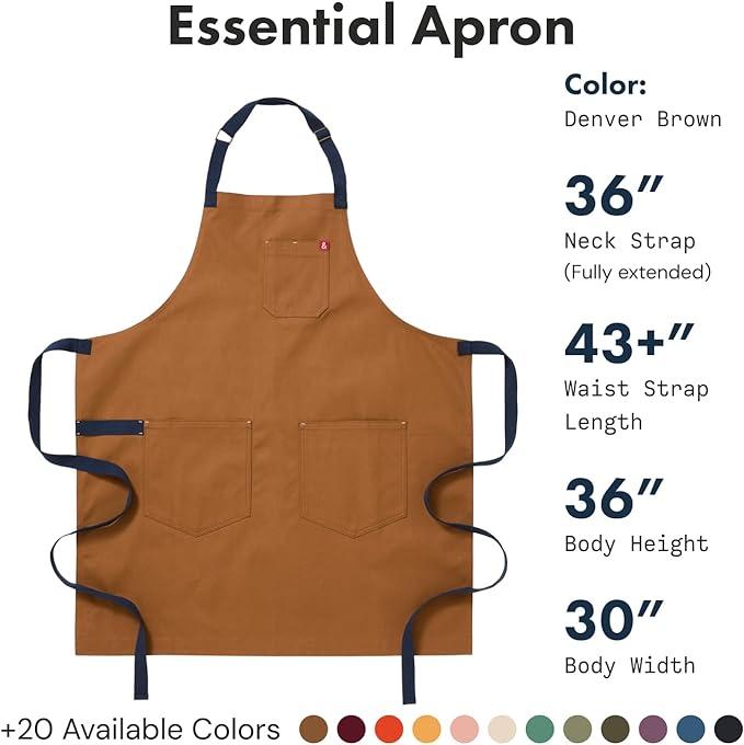 hedley & bennett Essential Apron - Professional Chef Apron with Pockets - Kitchen Apron for Men - Grilling Apron - Chef Aprons for Men - Apron for Women - 8oz 100% Cotton Canvas Fabric - Denver Brown