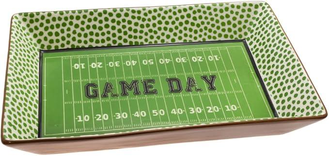 Boston International Super Bowl Football Party Ceramic Deep Dish Serving Platter, 13 x 9-Inches, Football Fever