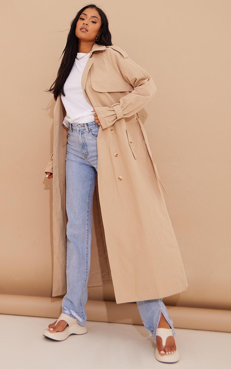 Tall Stone Panel Detail Belted Trench Coat