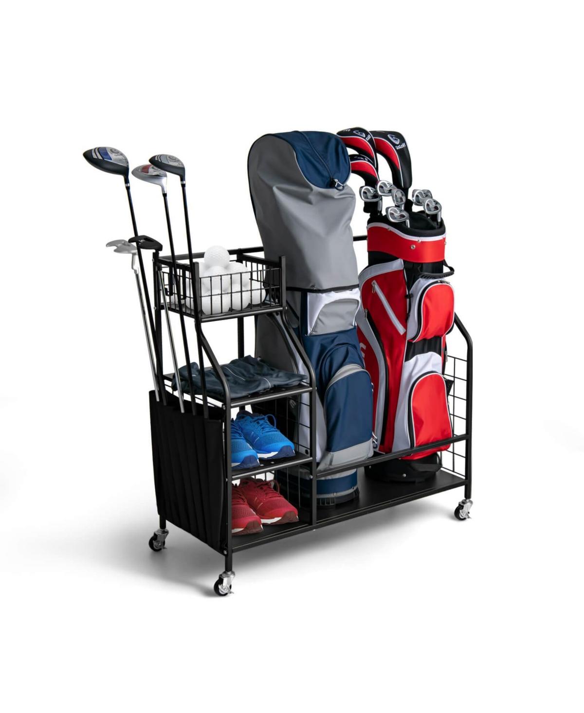 Double Golf Bag Organizer with Lockable Universal Wheels - Black