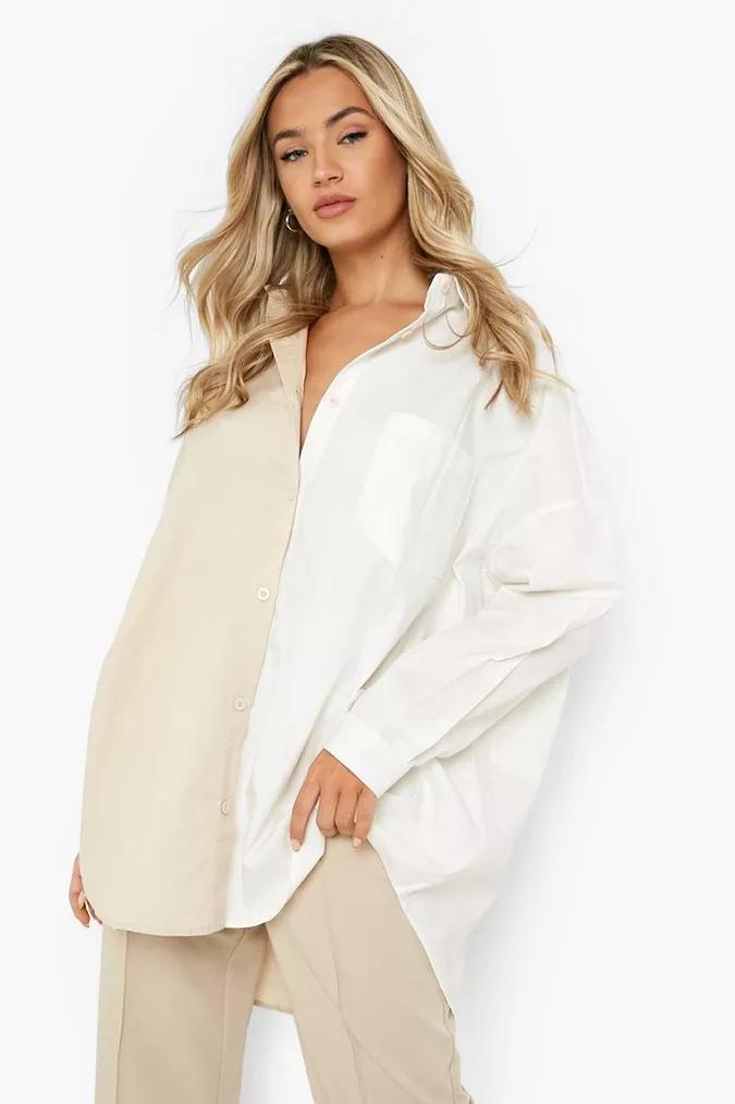 Cotton Spliced Oversized Shirt