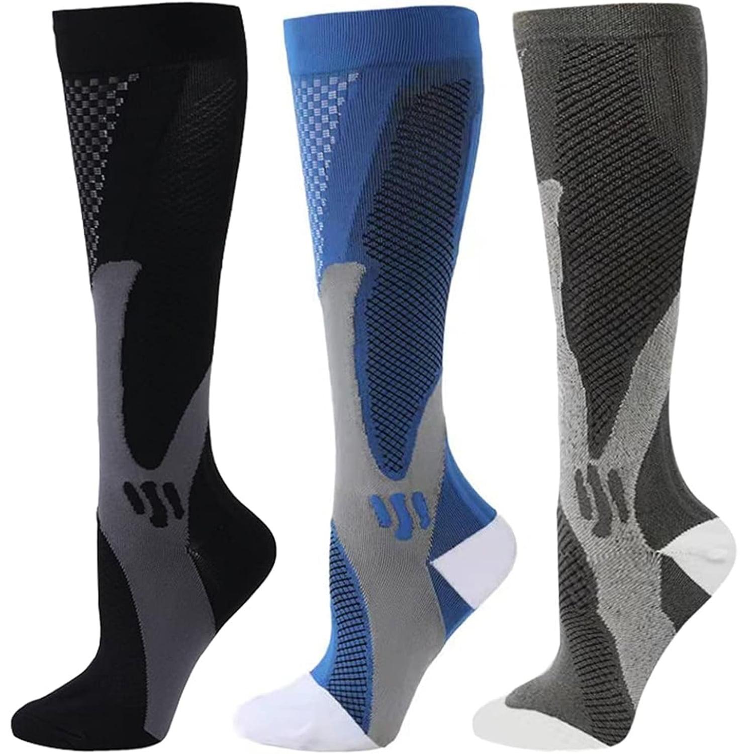 3 Pairs Compression Socks (20-30mmHg) - Knee High Sock for Sport, Running, Travel, Support, Pregnancy, Nursing - Calf Long Athletic Compressions Gear Sleeve - for Men and Women (L/XL,Mixcolor)