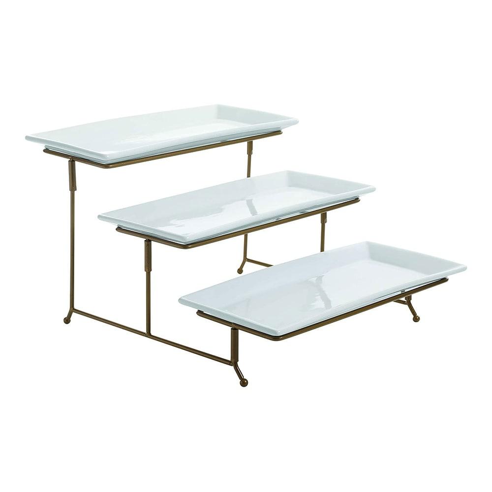 Gibson Elite Gracious Dining 3 Tier Rectangular Serving Platter Cake Stand, Gold - 1